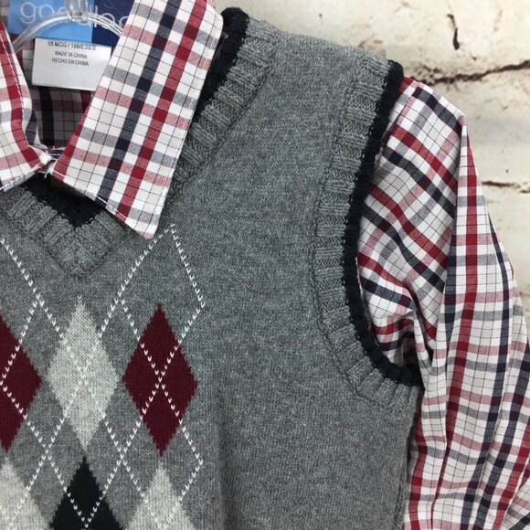 Good Lad Boys Outfit Size 24 M 2T Arglye Sweater Vest Pant Toddler 3 Pc - Picture 2 of 7